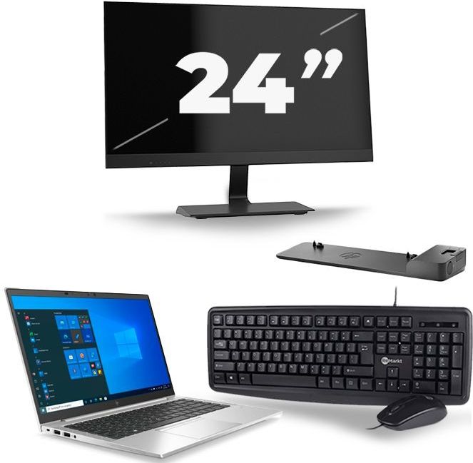 HP EliteBook 845 G7 - AMD Ryzen 5 PRO 4650U - 14 inch - 8GB RAM - 256GB SSD - Windows 10 + 1x 24 inch Monitor Nette Staat