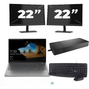 Lenovo ThinkBook 15 G2 ITL - Intel Core i5-11e Generatie - 15 inch - 16GB RAM - 256GB SSD - Windows 11 Home + 2x 22 inch Monitor Nette Staat