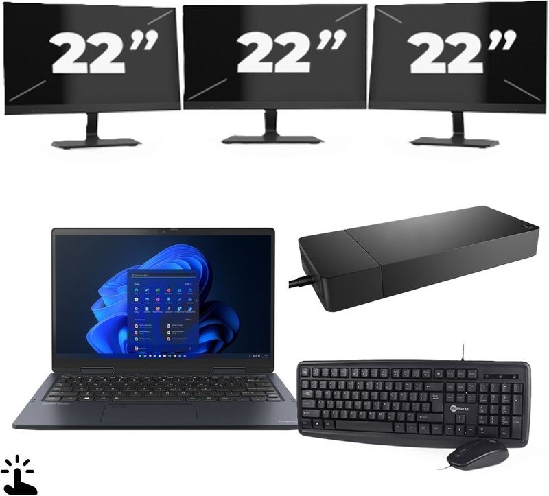 Toshiba Portege X30W-J-10C - Intel Core i5-11e Generatie - 13 inch - Touch - 16GB RAM - 256GB SSD - Windows 11 Home + 3x 22 inch Monitor Zichtbare schade