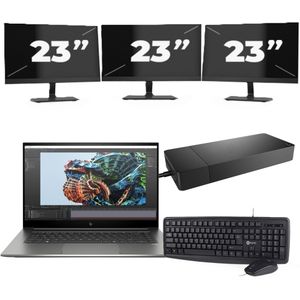 HP Zbook Studio G8 - Intel Core i7-11e Generatie - 15 inch - 16GB RAM - 256GB SSD - Windows 11 Home + 3x 23 inch Monitor Nette Staat
