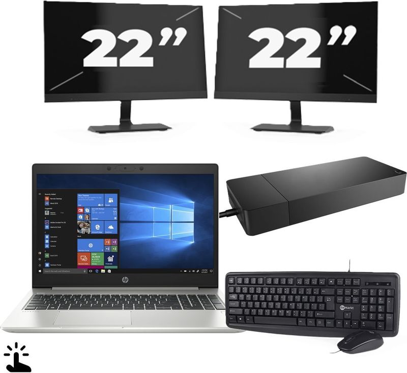 HP ProBook 445 G7 - AMD Ryzen 5 4500U - 14 inch - Touch - 16GB RAM - 256GB SSD - Windows 11 Home + 2x 22 inch Monitor Nette Staat