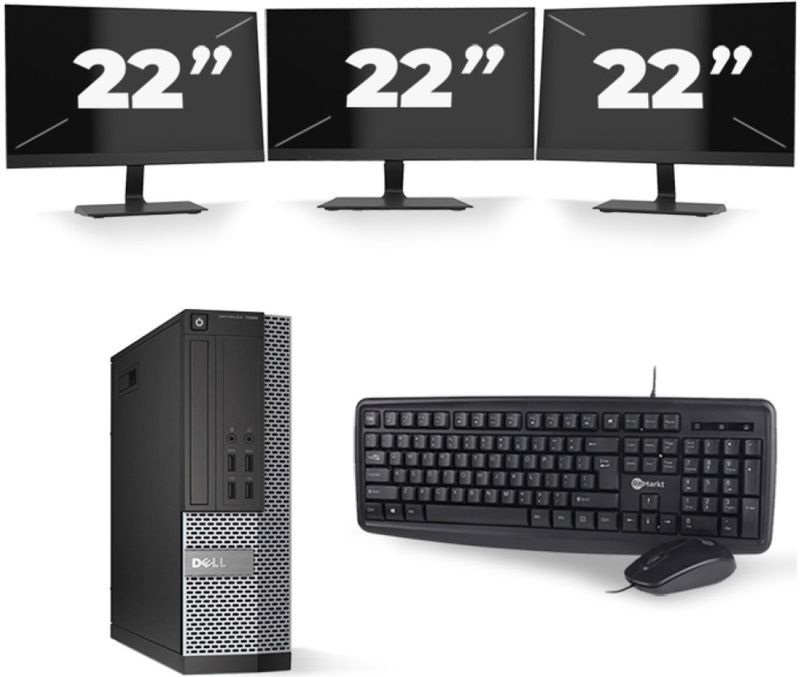 Dell Optiplex 7020 SFF - Intel Core i5-4e Generatie - 8GB RAM - 256GB SSD - Windows 10 + 3x 22 inch Monitor Nette Staat