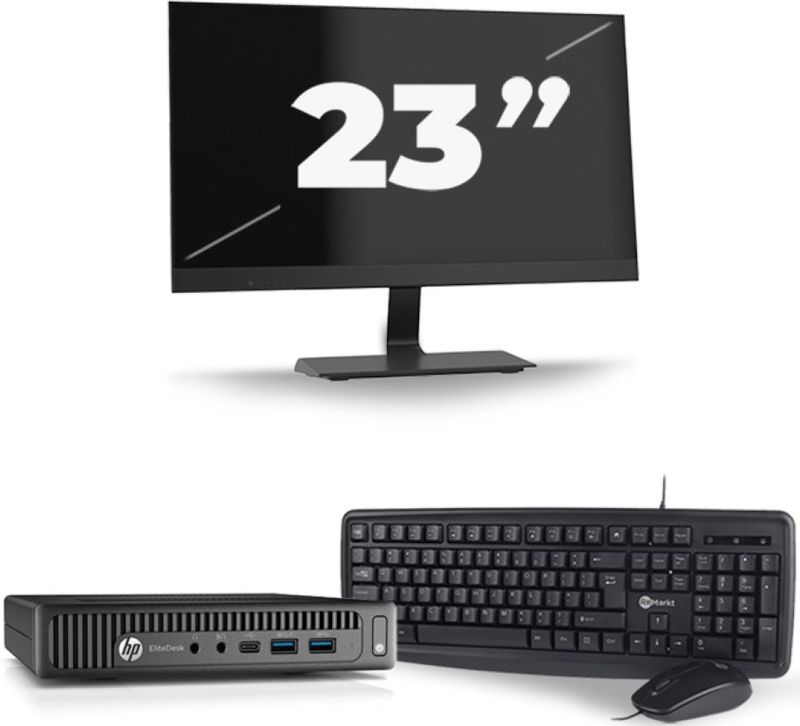 HP EliteDesk 800 G2 USFF - Intel Core i7-6e Generatie - 16GB RAM - 256GB SSD - Windows 11 + 1x 23 inch Monitor Nette Staat