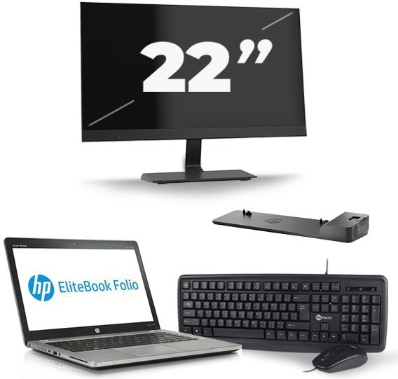 HP EliteBook Folio 9470m - Intel Core i5-3e Generatie - 14 inch - 8GB RAM - 256GB SSD - Windows 10 + 1x 22 inch Monitor Zichtbaar gebruikt