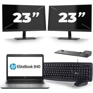 HP EliteBook 840 G4 - Intel Core i5-7e Generatie - 14 inch - 8GB RAM - 256GB SSD - Windows 11 + 2x 23 inch Monitor Nette Staat