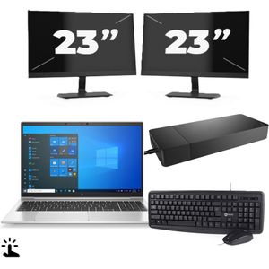 HP EliteBook 850 G8 - Intel Core i5-11e Generatie - 15 inch - Touch - 16GB RAM - 256GB SSD - Windows 11 Home + 2x 23 inch Monitor Zichtbare schade