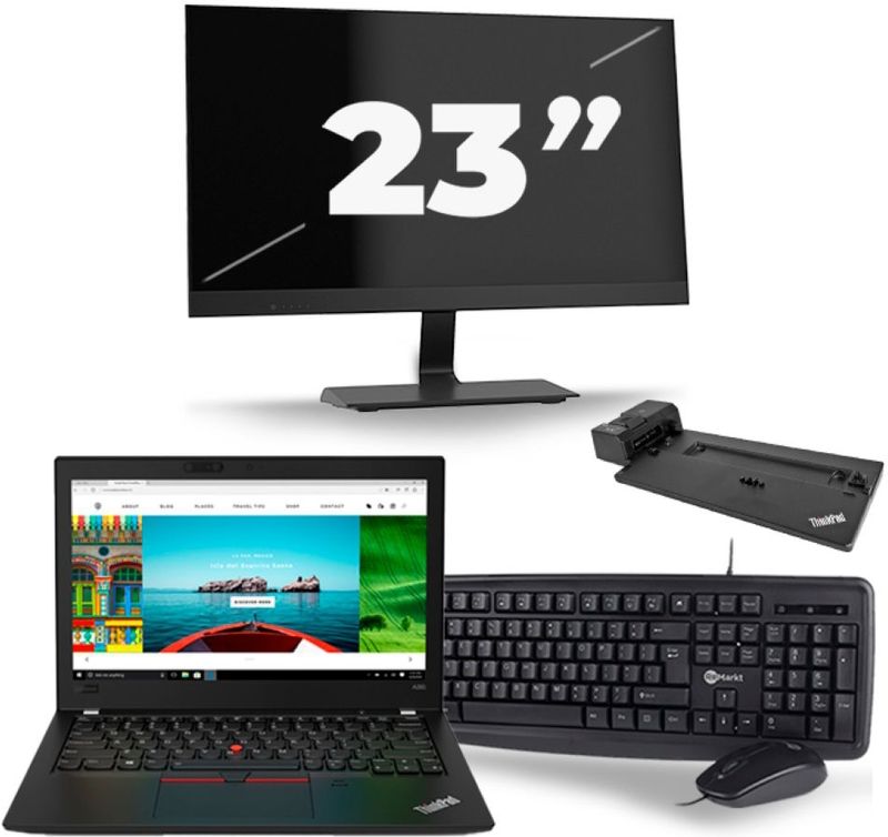 Lenovo Thinkpad A285 - AMD Ryzen 5 2500U - 12 inch - 8GB RAM - 256GB SSD - Windows 10 + 1x 23 inch Monitor Zichtbaar gebruikt