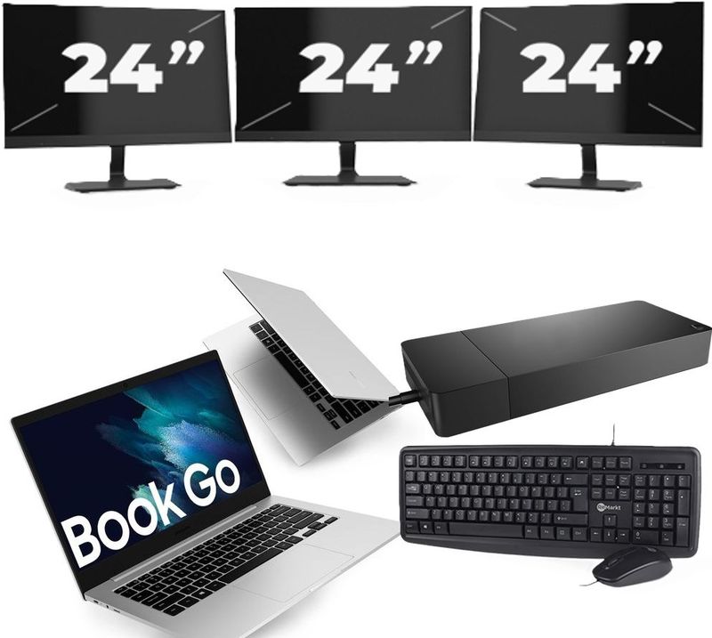 Microsoft Surface Go - Intel Core i5-10e Generatie - 10 inch - 8GB RAM - 64GB SSD - Windows 11 Home + 3x 24 inch Monitor Zichtbaar gebruikt