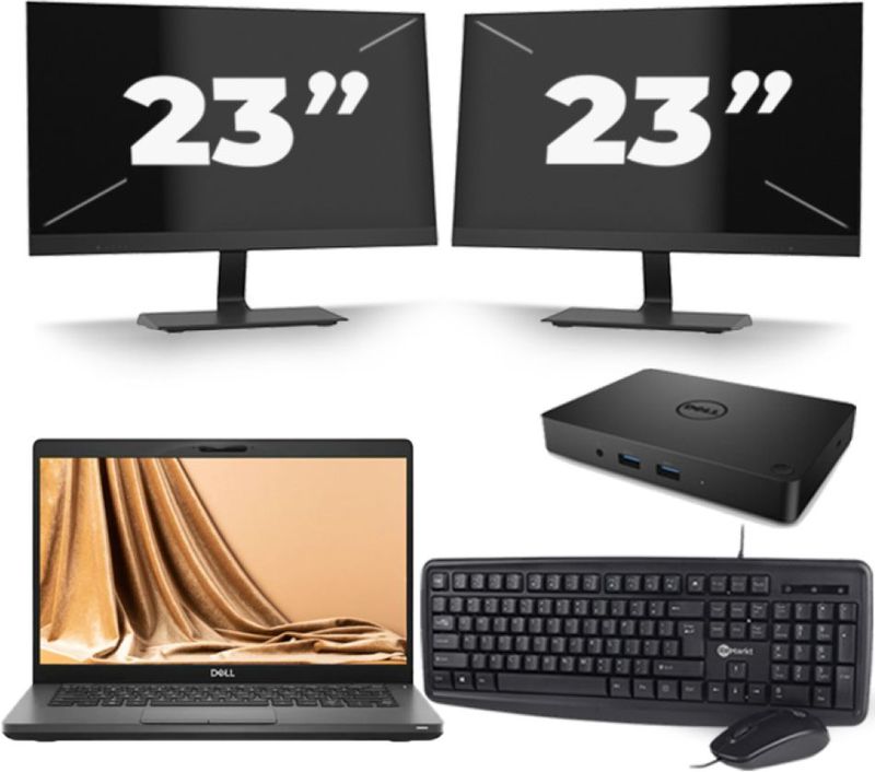 Dell Latitude 5401 - Intel Core i5-9e Generatie - 14 inch - 16GB RAM - 256GB SSD - Windows 11 + 2x 23 inch Monitor Zichtbaar gebruikt