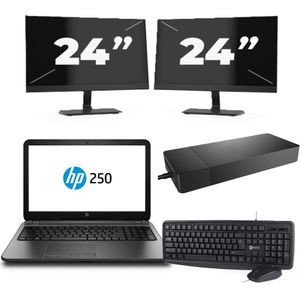 HP 250 G3 - Intel Core i3-4e Generatie - 15 inch - 8GB RAM - 256GB SSD - Windows 11 Home + 2x 24 inch Monitor Zichtbaar gebruikt
