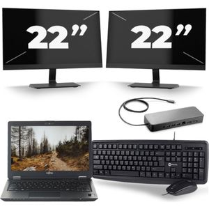 Fujitsu LifeBook U727 - Intel Core i7-7e Generatie - 12 inch - 16GB RAM - 256GB SSD - Windows 11 + 2x 22 inch Monitor Nette Staat