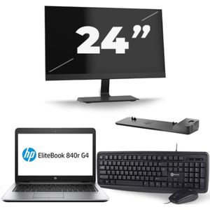 HP EliteBook 840r G4 - Intel Core i5-7e Generatie - 14 inch - 8GB RAM - 256GB SSD - Windows 11 + 1x 24 inch Monitor Zichtbaar gebruikt