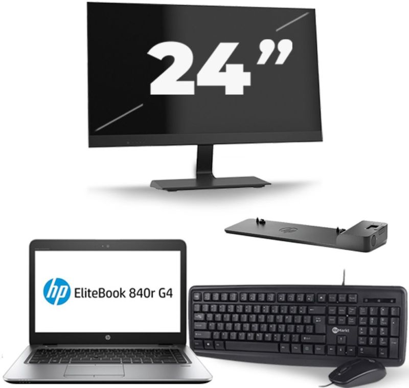 HP EliteBook 840r G4 - Intel Core i5-7e Generatie - 14 inch - 8GB RAM - 256GB SSD - Windows 11 + 1x 24 inch Monitor Zichtbaar gebruikt