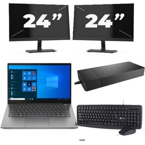 Lenovo ThinkBook 14 G3 ACL - AMD Ryzen 7 5700U - 14 inch - 16GB RAM - 256GB SSD - Windows 11 Home + 2x 24 inch Monitor Zichtbare schade