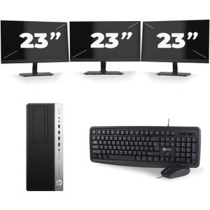 HP EliteDesk 800 G3 Micro Tower - Intel Core i3-6e Generatie - 8GB RAM - 128GB SSD - Windows 11 + 3x 23 inch Monitor Nette Staat