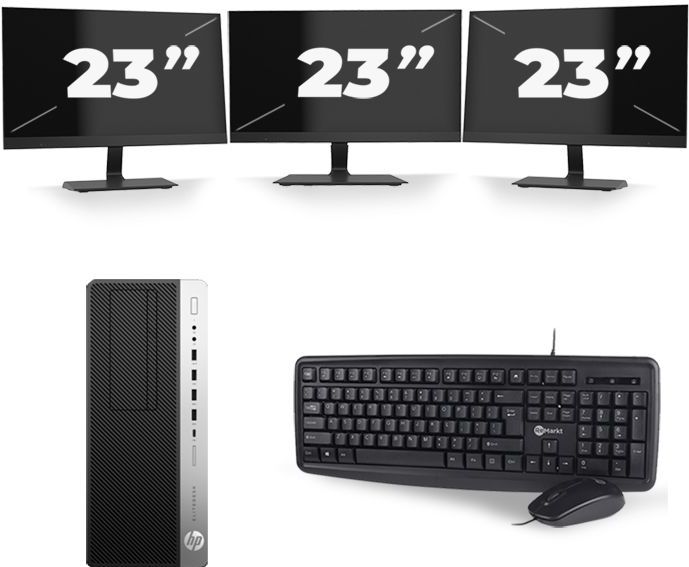 HP EliteDesk 800 G3 Micro Tower - Intel Core i3-6e Generatie - 8GB RAM - 128GB SSD - Windows 11 + 3x 23 inch Monitor Nette Staat