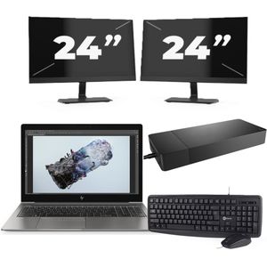 HP ZBook 15u G6 - Intel Core i7-8e Generatie - 15 inch - 16GB RAM - 256GB SSD - Windows 11 + 2x 24 inch Monitor Zichtbaar gebruikt