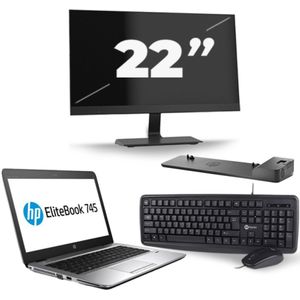 HP EliteBook 745 G3 - AMD PRO A10-8700B - 14 inch - 8GB RAM - 256GB SSD - Windows 11 + 1x 22 inch Monitor Zichtbaar gebruikt