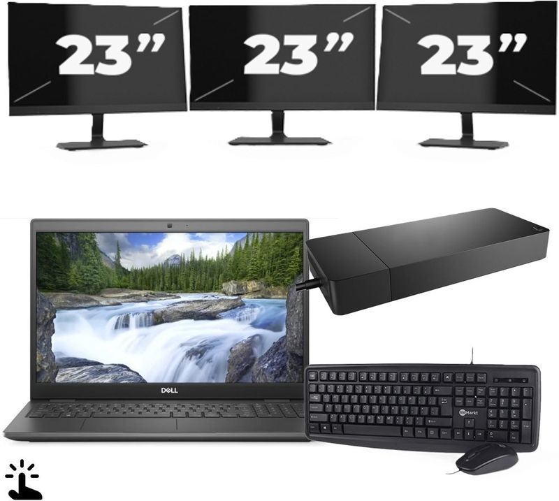 Dell Latitude 3510 - Intel Core i5-10e Generatie - 15 inch - Touch - 16GB RAM - 256GB SSD - Windows 11 Home + 3x 23 inch Monitor Nette Staat