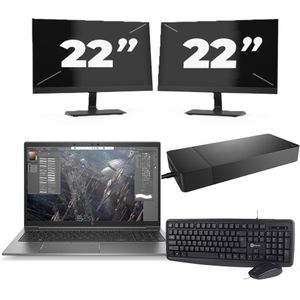 HP ZBook Firefly 15 G7 - Intel Core i7-10e Generatie - 15 inch - 16GB RAM - 256GB SSD - Windows 11 + 2x 22 inch Monitor Zichtbaar gebruikt