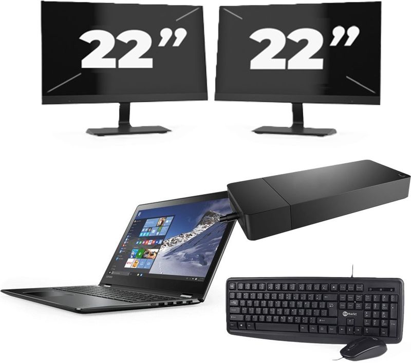 Lenovo ThinkPad X1 Yoga Gen 4 - Intel Core i7-8e Generatie - 14 inch - 16GB RAM - 256GB SSD - Windows 11 Home + 2x 22 inch Monitor Zichtbaar gebruikt