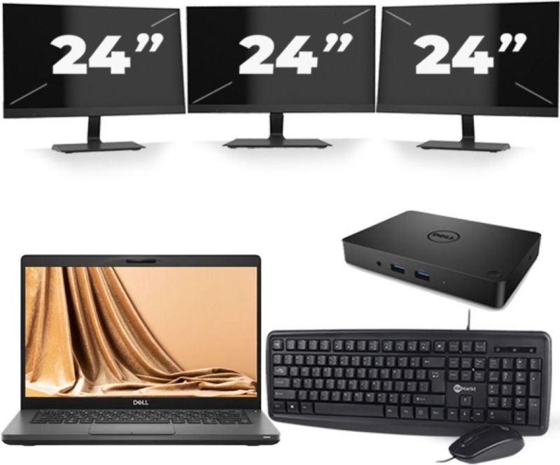 Dell Latitude 5401 - Intel Core i5-9e Generatie - 14 inch - 16GB RAM - 256GB SSD - Windows 11 + 3x 24 inch Monitor Zichtbaar gebruikt