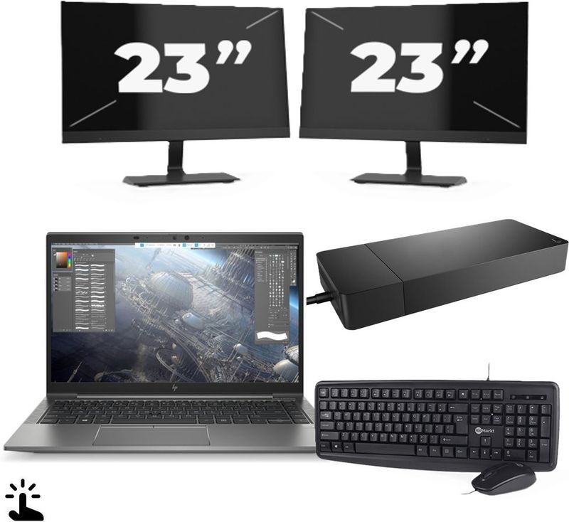 HP ZBook Firefly 14 G8 - Intel Core i7-11e Generatie - 14 inch - Touch - 16GB RAM - 256GB SSD - Windows 11 Home + 2x 23 inch Monitor Zichtbaar gebruikt