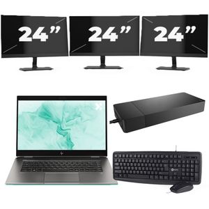 HP ZBook Studio G5 - Intel Core i7-8e Generatie - 15 inch - 16GB RAM - 256GB SSD - Windows 11 + 3x 24 inch Monitor Nette Staat