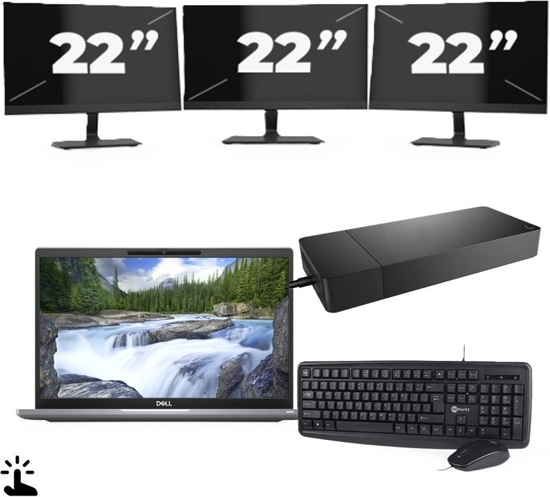 Dell Latitude 7320 - Intel Core i5-11e Generatie - 13 inch - Touch - 16GB RAM - 256GB SSD - Windows 11 Home + 3x 22 inch Monitor Zichtbare schade