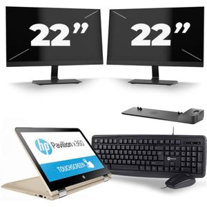 HP Pavilion x360 Convertible 13 - Intel Core i3-6e Generatie - 14 inch - 8GB RAM - 256GB SSD - Windows 11 Home + 2x 22 inch Monitor Zichtbaar gebruikt