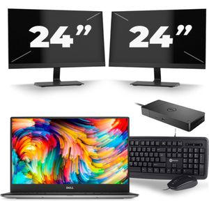 Dell XPS 13 9360 - Intel Core i5-7e Generatie - 13 inch - 8GB RAM - 256GB SSD - Windows 11 Home + 2x 24 inch Monitor Zichtbare schade