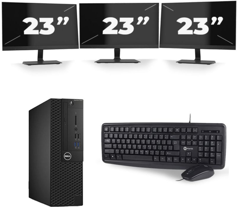 Dell Optiplex 3050 SFF - Intel Core i5-7e Generatie - 8GB RAM - 256GB SSD - Windows 11 + 3x 23 inch Monitor Nette Staat
