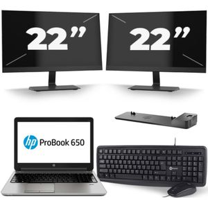 HP ProBook 650 G3 - Intel Core i5-7e Generatie - 15 inch - 8GB RAM - 256GB SSD - Windows 11 + 2x 22 inch Monitor Nette Staat