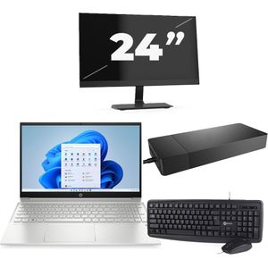 HP Pavilion 15-EG2 - Intel Core i5-12e Generatie - 15 inch - 16GB RAM - 256GB SSD - Windows 11 Home + 1x 24 inch Monitor Nette Staat