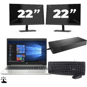 HP ProBook 445 G7 - AMD Ryzen 5 4500U - 14 inch - Touch - 16GB RAM - 256GB SSD - Windows 11 Home + 2x 22 inch Monitor Zichtbare schade