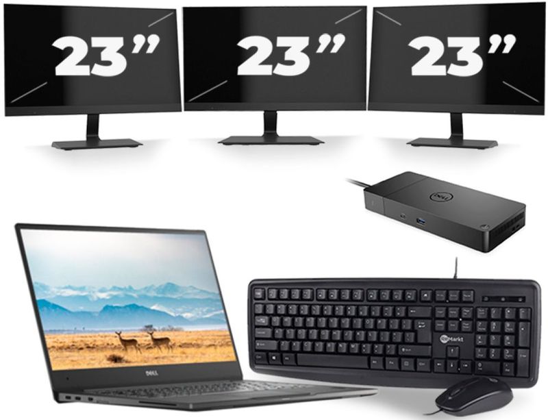 Dell Latitude 7370 - Intel Core m7-6e Generatie - 13 inch - 8GB RAM - 256GB SSD - Windows 11 Home + 3x 23 inch Monitor Zichtbaar gebruikt