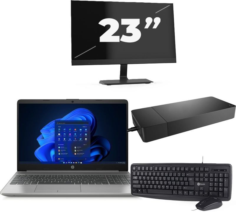 HP 250 G8 - Intel Core i5-11e Generatie - 15 inch - 16GB RAM - 256GB SSD - Windows 11 Home + 1x 23 inch Monitor Zichtbare schade