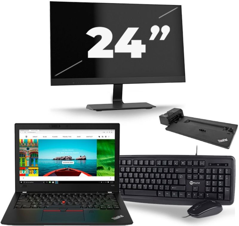 Lenovo Thinkpad A285 - AMD Ryzen 5 2500U - 12 inch - 8GB RAM - 256GB SSD - Windows 10 + 1x 24 inch Monitor Zichtbaar gebruikt