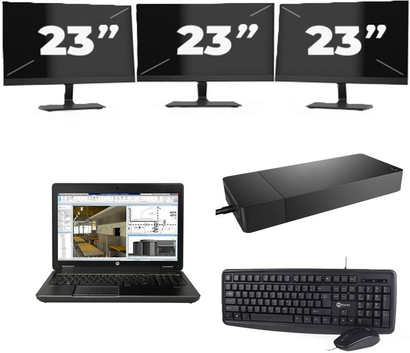 HP ZBook 15 G2 - Intel Core i7-4e Generatie - 15 inch - 16GB RAM - 256GB SSD - Windows 11 + 3x 23 inch Monitor Nette Staat