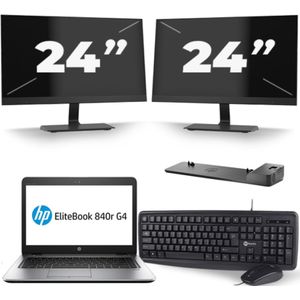 HP EliteBook 840r G4 - Intel Core i5-7e Generatie - 14 inch - 8GB RAM - 256GB SSD - Windows 11 + 2x 24 inch Monitor Zichtbaar gebruikt