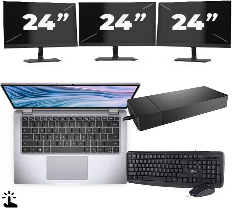 Dell Latitude 7410 - Intel Core i5-10e Generatie - 14 inch - Touch - 16GB RAM - 256GB SSD - Windows 11 Home + 3x 24 inch Monitor Nette Staat