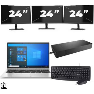 HP EliteBook 850 G8 - Intel Core i5-11e Generatie - 15 inch - Touch - 16GB RAM - 256GB SSD - Windows 11 Home + 3x 24 inch Monitor Zichtbare schade