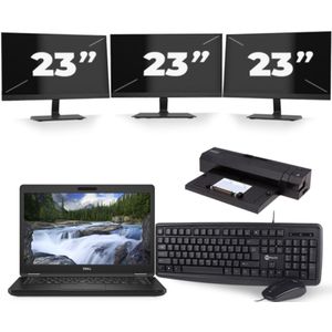 Dell Latitude 5491 - Intel Core i5-8e Generatie - 14 inch - 16GB RAM - 256GB SSD - Windows 11 + 3x 23 inch Monitor Nette Staat