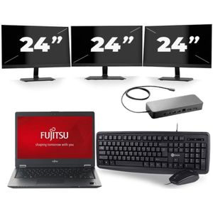 Fujitsu LifeBook U728 - Intel Core i7-8e Generatie - 12 inch - 16GB RAM - 256GB SSD - Windows 11 + 3x 24 inch Monitor Zichtbaar gebruikt