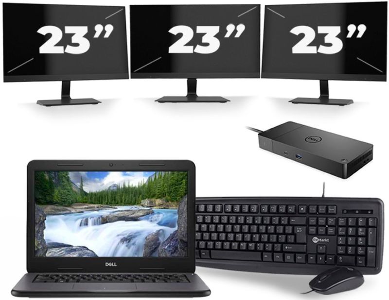 Dell Latitude 3310 - Intel Core i3-8e Generatie - 13 inch - 8GB RAM - 256GB SSD - Windows 11 + 3x 23 inch Monitor Nette Staat