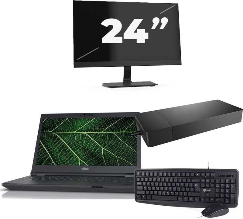 Fujitsu LIFEBOOK E5411 - Intel Core i7-11e Generatie - 14 inch - 16GB RAM - 256GB SSD - Windows 11 Home + 1x 24 inch Monitor Nette Staat