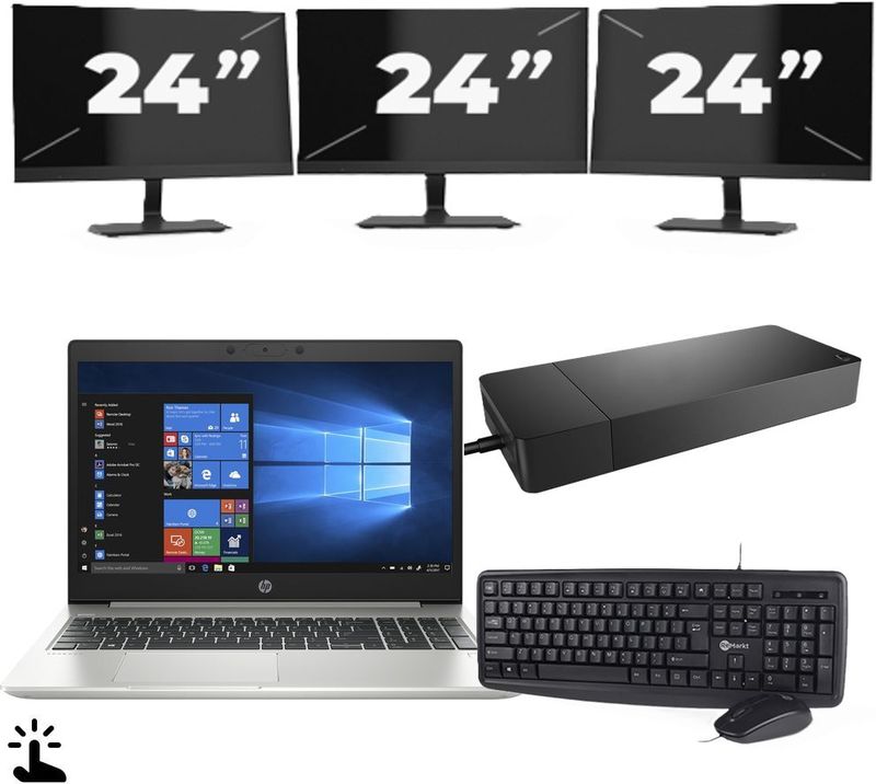 HP ProBook 445 G7 - AMD Ryzen 5 4500U - 14 inch - Touch - 16GB RAM - 256GB SSD - Windows 11 Home + 3x 24 inch Monitor Nette Staat