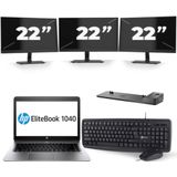 HP EliteBook Folio 1040 G3 - Intel Core i5-6e Generatie - 14 inch - 8GB RAM - 256GB SSD - Windows 11 + 3x 22 inch Monitor Nette Staat