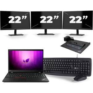 Lenovo ThinkPad T590 - Intel Core i5-8e Generatie - 15 inch - 16GB RAM - 256GB SSD - Windows 11 + 3x 22 inch Monitor Zichtbaar gebruikt