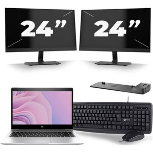 HP EliteBook 840 G6 - Intel Core i7-8e Generatie - 14 inch - 16GB RAM - 256GB SSD - Windows 11 + 2x 24 inch Monitor Nette Staat